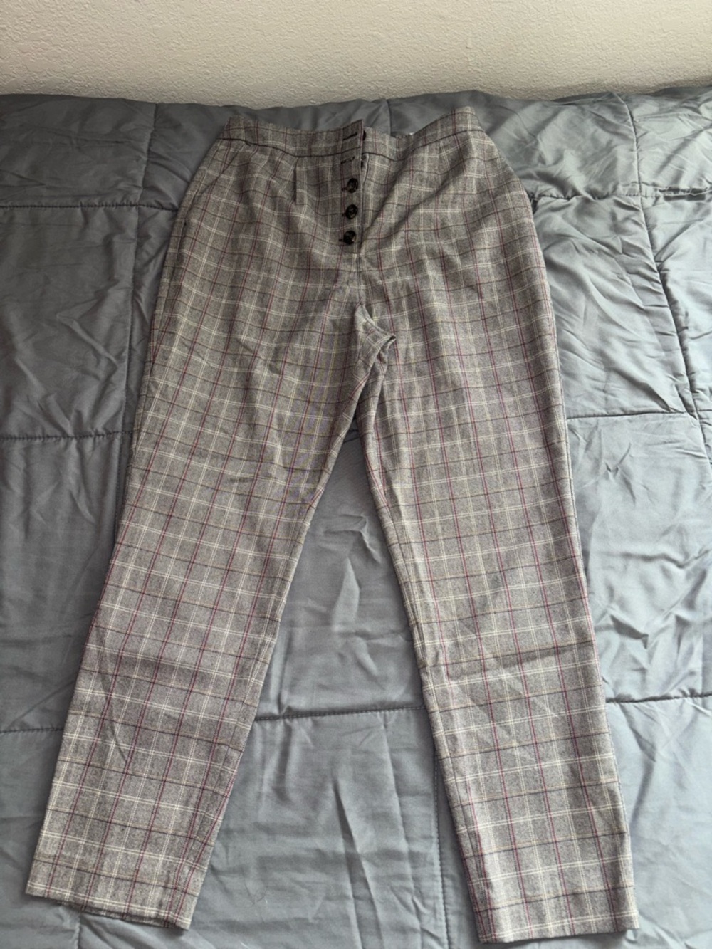 Woman Gray Plaid Dress Pants